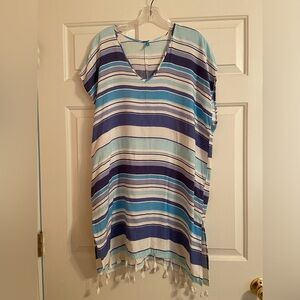 Alli hop Anthropologie swimsuit coverup stripped tassels coastal beachy rayon